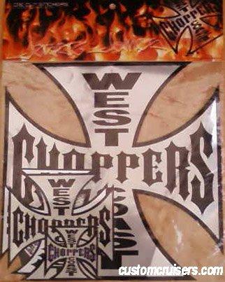 West Coast Choppers Decals and Stickers Self adhesive Chrome/Black Maltese Cross